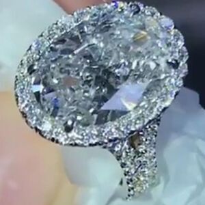 Elegant Silver Plated  Oval Cut White Sapphire  Ring Lab Diamond Engagement Ring